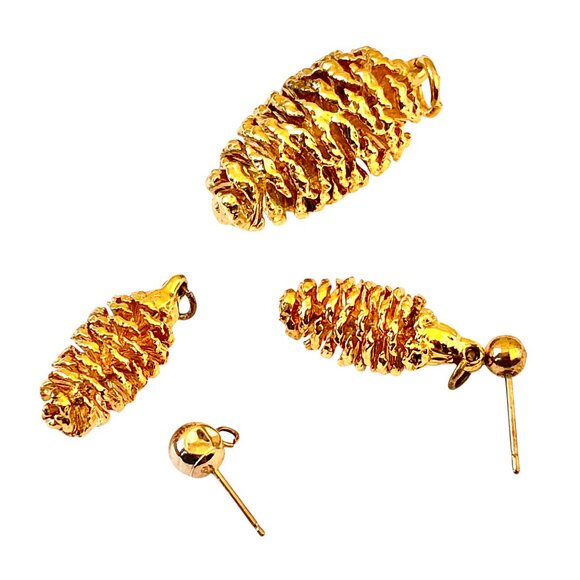 Pine Cone Pendant and Earrings Set Gold Plated As Is Needs Repair - Picture 6 of 7